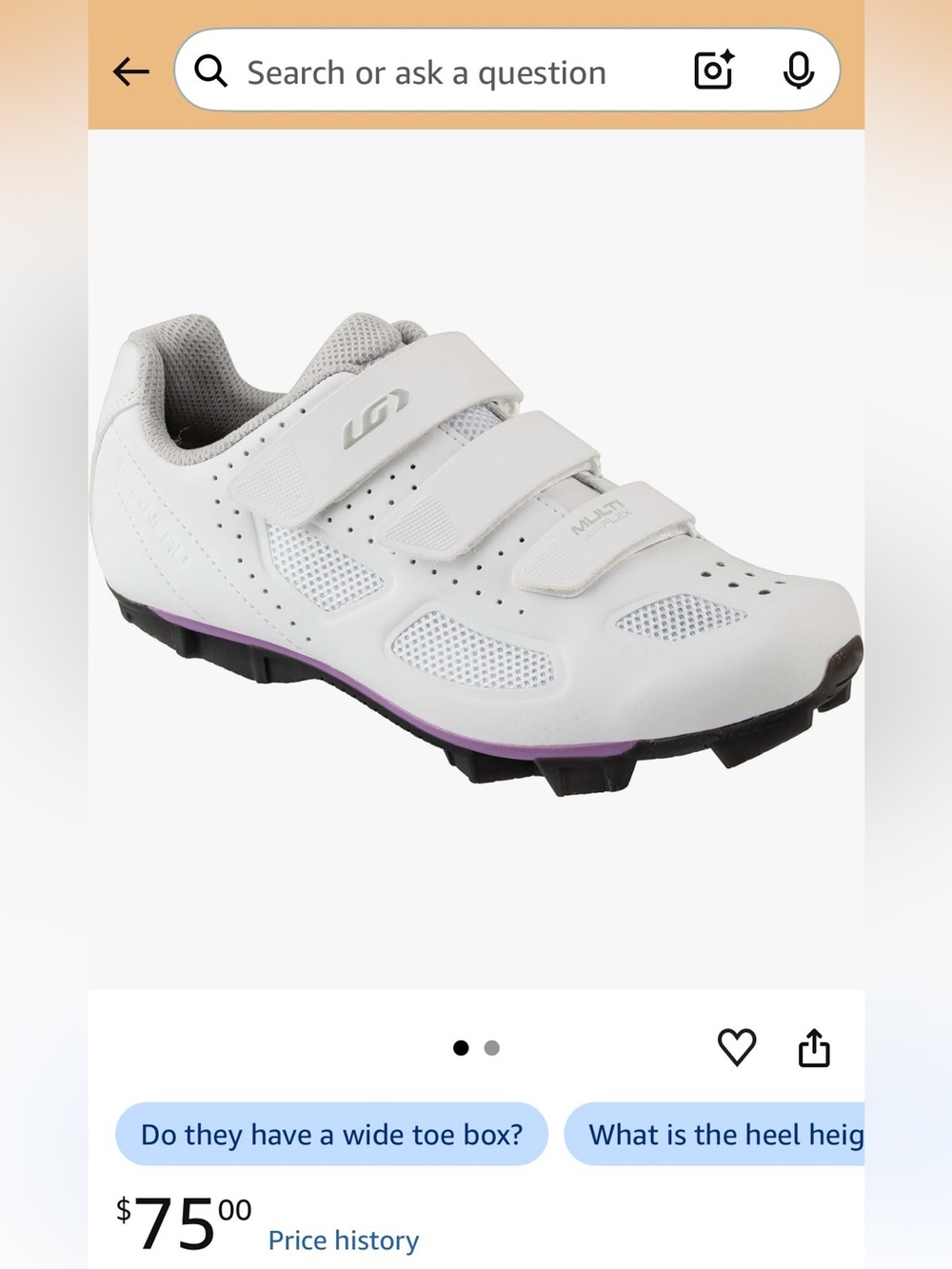 Louis Garneau Women Multi Air Flex II Spin Shoes White & Purple 41 Hook & Loop